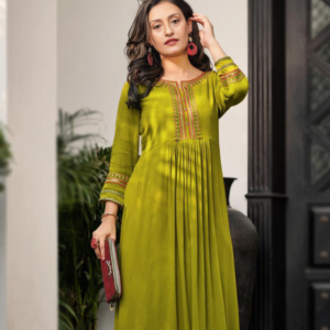 Olive green cotton blended embroidered kurti for women stitched by Bano Stitching