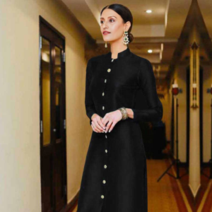 Women black taffeta silk cigarette pant salwar kameez by Bano Stitching for party wear