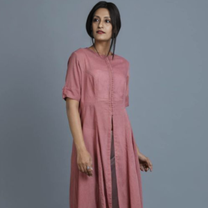 Women light pink cotton Pakistani trouser suit by Bano Stitching for party wear