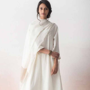 Women white cotton palazzo pant salwar kameez with thread work by Bano Stitching