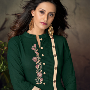 Dark green ankle length rayon kurti for party wear stitched by Bano Stitching