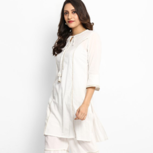 White rayon kurti with sharara pant stitched by Bano Stitching for women festive wear
