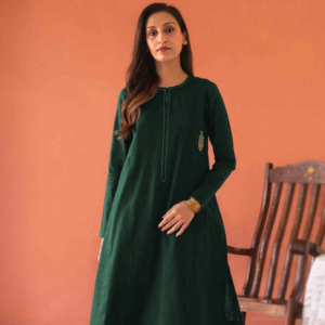 Women dark green cotton silk palazzo suit by Bano Stitching for party wear
