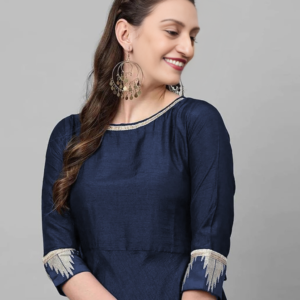 Navy blue rayon zari embroidered kurti for casual wear stitched by Bano Stitching