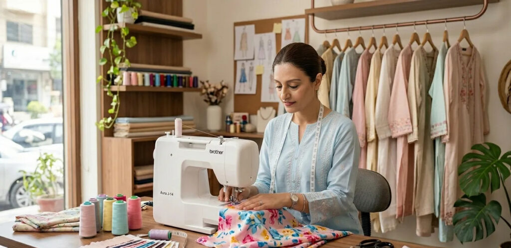 Pakistani woman running a profitable ladies tailoring business from home