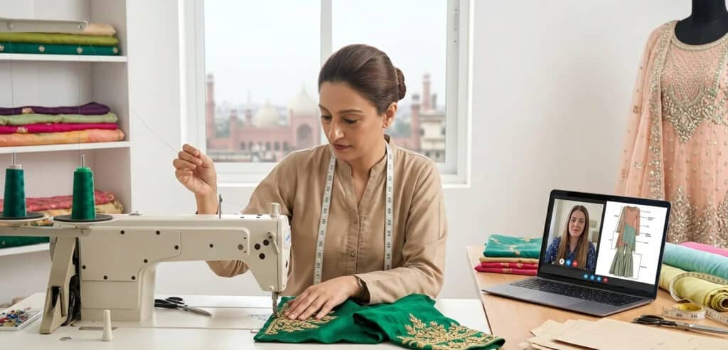 Bano Stitching creating custom Pakistani dress for UK customer measurements