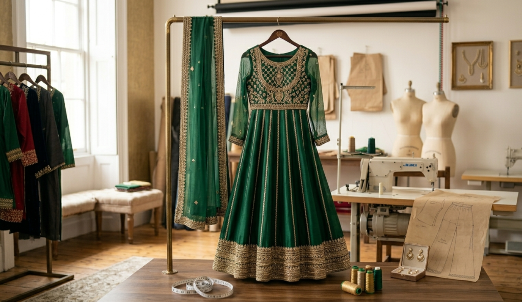 Professional Pakistani tailoring team stitching custom dresses in Lahore studio