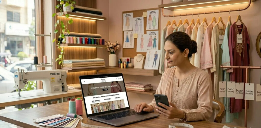 Online tailoring business growth with website and social media in Pakistan