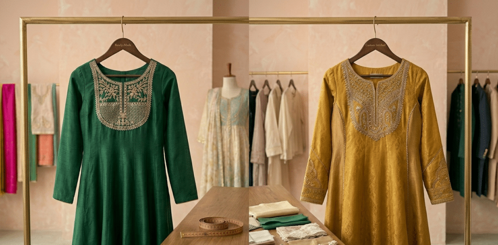 Ready-made Pakistani dress compared with custom stitching for better fit