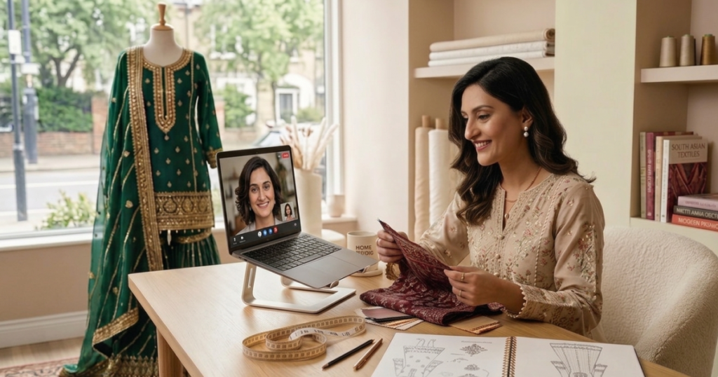 Pakistani dress tailor working on custom stitching for UK customers