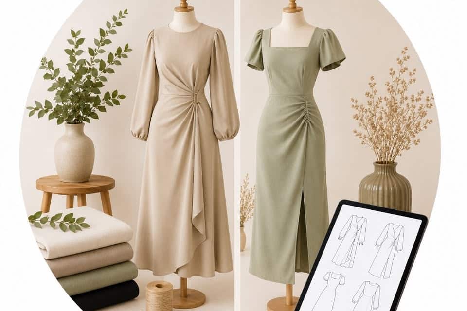 women dress sewing pattern PDF with printable design, step by step guide, and easy cutting and stitching instructions.