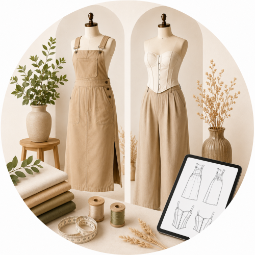 Bano Stitching women overall dress and corset sewing pattern PDF for printable A4 dressmaking and boutique stitching.