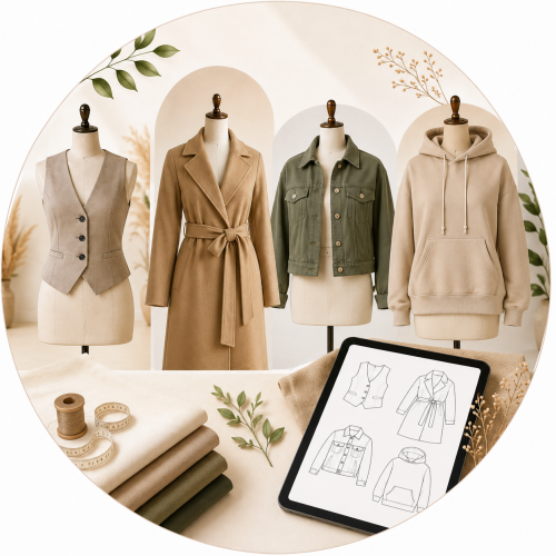Bano Stitching vest coat jacket hoodie sewing pattern PDF for printable A4 outerwear stitching and DIY fashion projects.