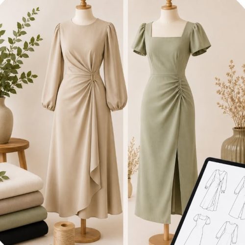 women dress sewing pattern PDF with printable design, step by step guide, and easy cutting and stitching instructions.