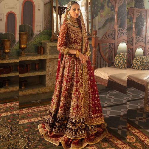Pakistani bridal dress with elegant design and detailed embroidery by Bano Stitching