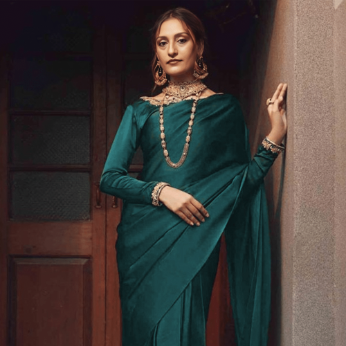 Women saree stitched and finished by Bano Stitching with neat borders and perfect drape
